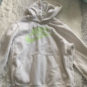 White Nike sweatshirt with neon green logo